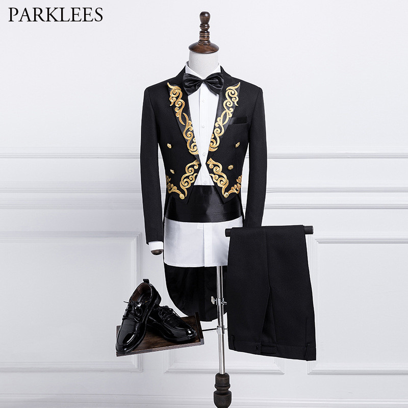 Frac alb pentru bărbați Costume cu broderie jacquard Frac 2 piese Costume pentru bărbați (jachetă+pantaloni) Set de smoking pentru mirii de bal.