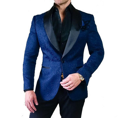 Costume pentru bărbați cu model floral pentru nuntă smoking de mire slim fit jachetă 2 piese cu pantaloni șal rever costum masculin blazer