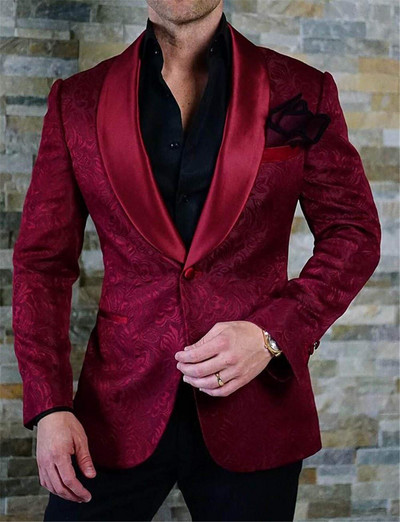 Costume pentru bărbați cu model floral pentru nuntă smoking de mire slim fit jachetă 2 piese cu pantaloni șal rever costum masculin blazer