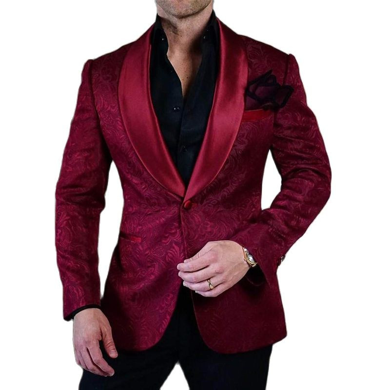 Costume pentru bărbați cu model floral pentru nuntă smoking de mire slim fit jachetă 2 piese cu pantaloni șal rever costum masculin blazer