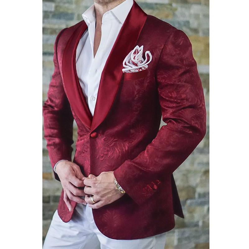 Costume pentru bărbați cu model floral pentru nuntă smoking de mire slim fit jachetă 2 piese cu pantaloni șal rever costum masculin blazer