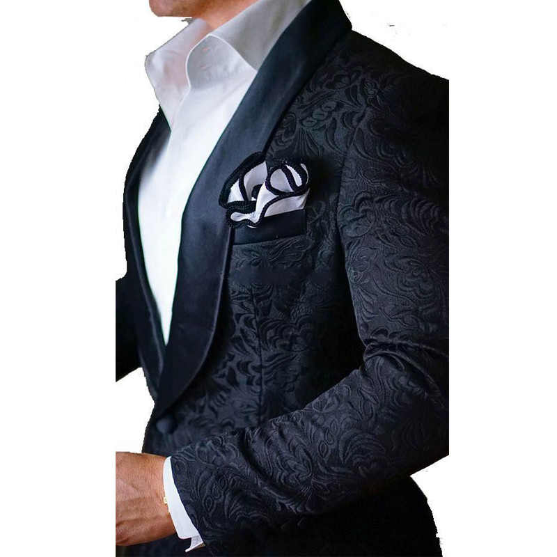 Costume pentru bărbați cu model floral pentru nuntă smoking de mire slim fit jachetă 2 piese cu pantaloni șal rever costum masculin blazer