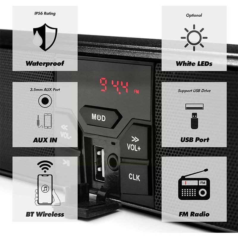 Afișaj LED Motocicletă Sistem audio Bluetooth Accesorii de control APP Moto rezistent la apă Radio MP3/TF/USB FM Antifurt D2E6