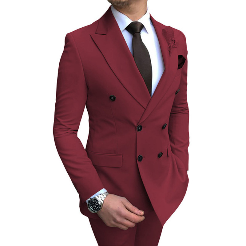 Costume bărbați 2 bucăți la dublu piept, smoking de mire, cu rever cu vârf, pentru nuntă, blazer la modă masculină cu pantaloni, cel mai recent stil
