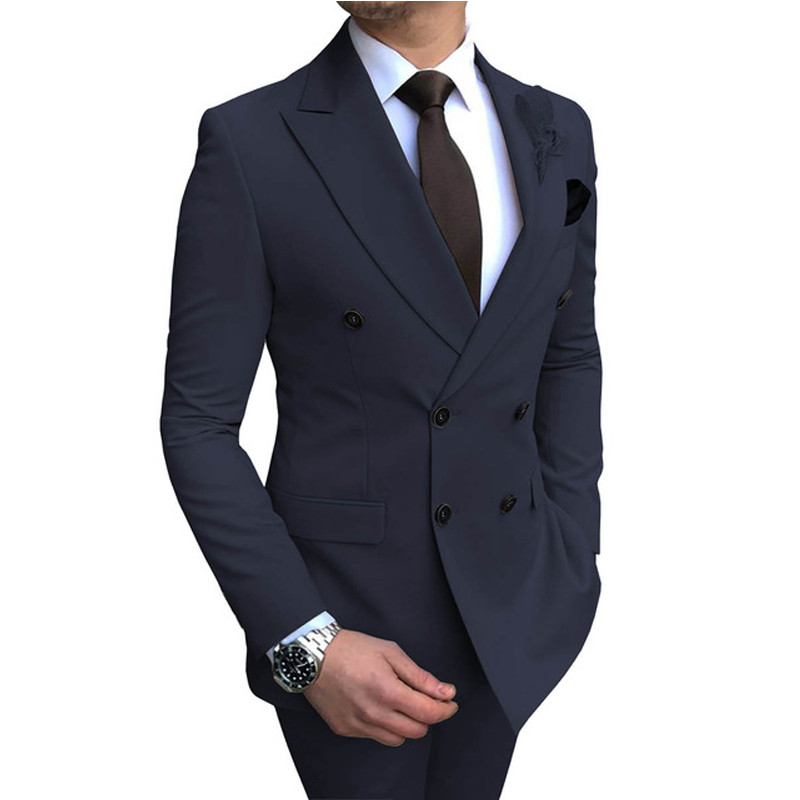Costume bărbați 2 bucăți la dublu piept, smoking de mire, cu rever cu vârf, pentru nuntă, blazer la modă masculină cu pantaloni, cel mai recent stil
