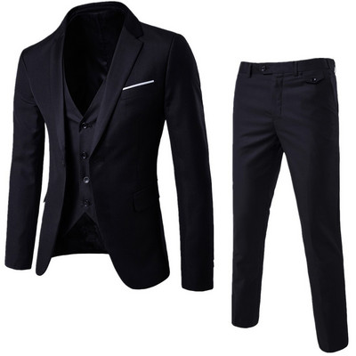 Costum slim pentru bărbați, un buton, set de smoking clasic, 3 piese, petrecere de nuntă, blazer formal, jachetă, veste și pantaloni Plus Szie#g3