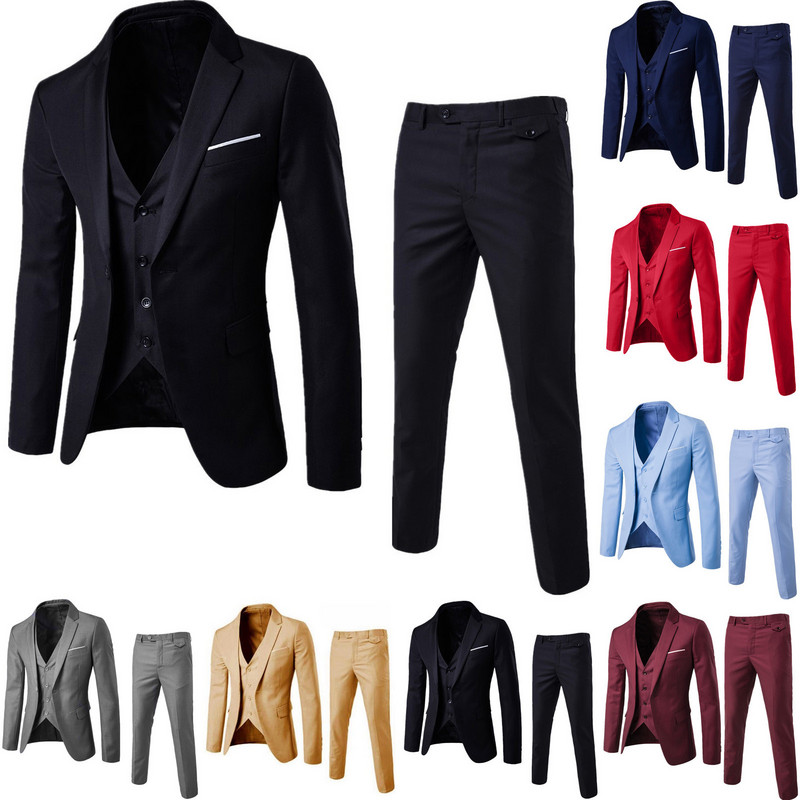 Costum slim pentru bărbați, un buton, set de smoking clasic, 3 piese, petrecere de nuntă, blazer formal, jachetă, veste și pantaloni Plus Szie#g3