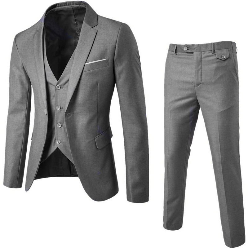 Costum slim pentru bărbați, un buton, set de smoking clasic, 3 piese, petrecere de nuntă, blazer formal, jachetă, veste și pantaloni Plus Szie#g3