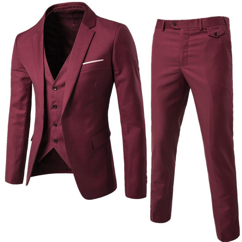 Costum slim pentru bărbați, un buton, set de smoking clasic, 3 piese, petrecere de nuntă, blazer formal, jachetă, veste și pantaloni Plus Szie#g3