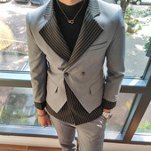 Costum coreean în mozaic costum 2 piese Blazer Bărbați 2021 Set de costum Slim Fit Tuxedo Costum Blazer Costum bărbați Blazer elegant Stage Party Club