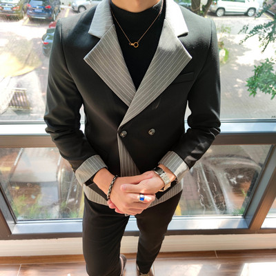 Costum coreean în mozaic costum 2 piese Blazer Bărbați 2021 Set de costum Slim Fit Tuxedo Costum Blazer Costum bărbați Blazer elegant Stage Party Club