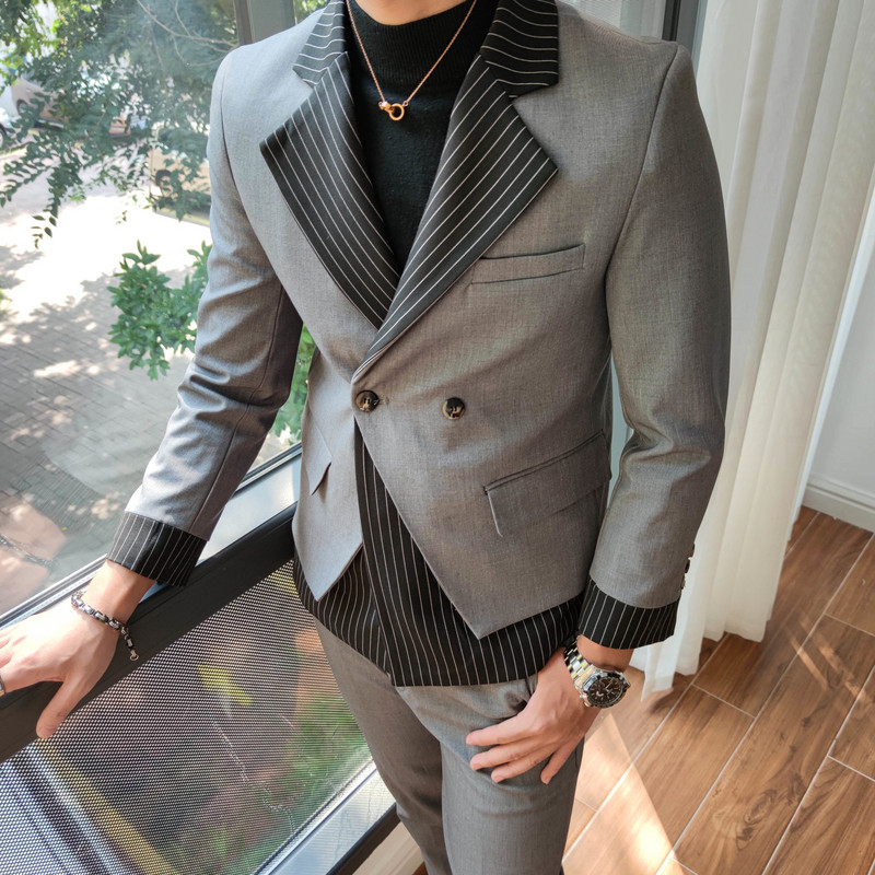 Costum coreean în mozaic costum 2 piese Blazer Bărbați 2021 Set de costum Slim Fit Tuxedo Costum Blazer Costum bărbați Blazer elegant Stage Party Club
