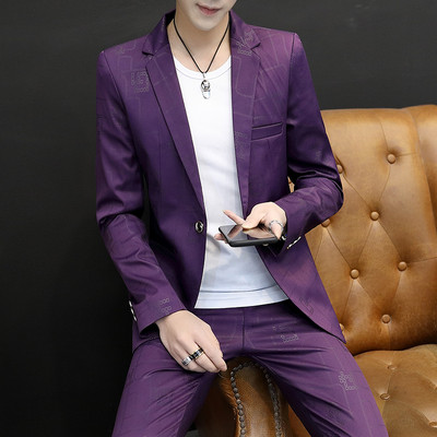 Jachetă de costum pentru bărbați Toamnă Slim Fit Blazer cu un singur buton Moda Nou Formal Anglia Bărbați Rochie în carouri Palton Pantaloni Pantaloni Set 2 piese