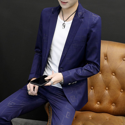 Jachetă de costum pentru bărbați Toamnă Slim Fit Blazer cu un singur buton Moda Nou Formal Anglia Bărbați Rochie în carouri Palton Pantaloni Pantaloni Set 2 piese