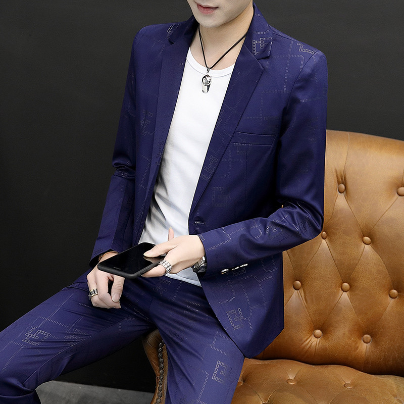 Jachetă de costum pentru bărbați Toamnă Slim Fit Blazer cu un singur buton Moda Nou Formal Anglia Bărbați Rochie în carouri Palton Pantaloni Pantaloni Set 2 piese