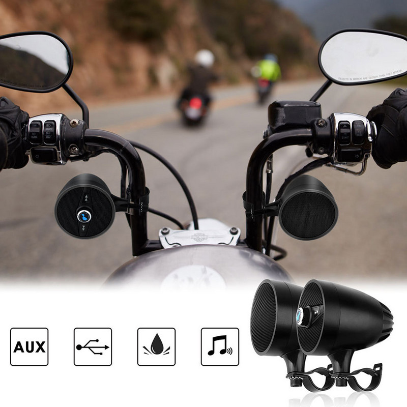 Difuzoare Bluetooth Lexin 2018 S3 50W pentru sistem audio de muzică pentru motociclete Difuzoare muzicale rezistente la apă, negru, metal, cu radio FM BT