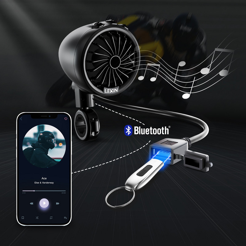 Lexin Accesorii pentru motociclete Difuzoare motor Q3 USB Funcție FM Bluetooth 5.1 IP67 Impermeabil 150W Semnalizator LED încorporat