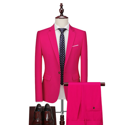 Jachetă de costum pentru bărbați cu pantaloni Culori bomboane Slim Fit Formal Afaceri Lucru nuntă Scene Tuxedo Groomsman Alb Roz Roșu Seturi de costume
