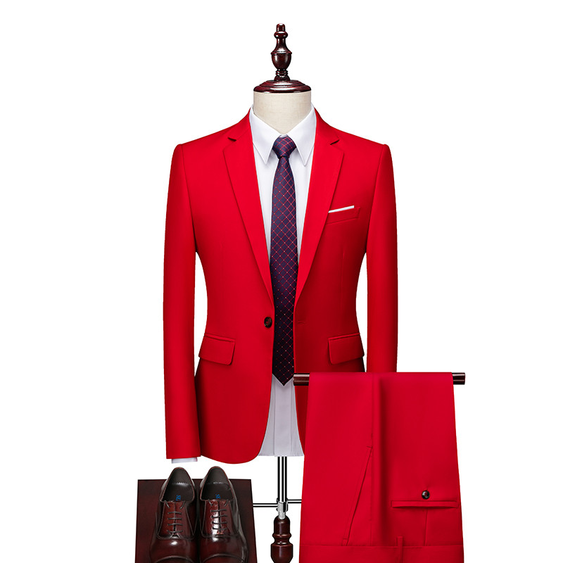 Jachetă de costum pentru bărbați cu pantaloni Culori bomboane Slim Fit Formal Afaceri Lucru nuntă Scene Tuxedo Groomsman Alb Roz Roșu Seturi de costume