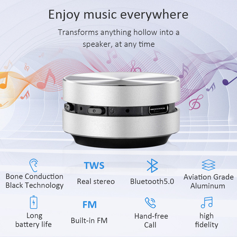 Difuzoare cu conducție osoasă Bluetooth 5.0 Vibrații Audio stereo Digital TWS Wireless Cea mai mică casetă de sunet portabilă Difuzor Humbird