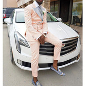 Costume de bal pentru bărbați, roz deschis, slim fit, cu 2 piese, smoking de nuntă personalizat pentru bărbați cu rever gri, la modă 2020