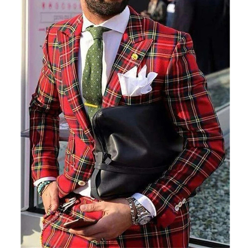 2 piese de afaceri nunta costume bărbați stil scoțian smoking de mire slim fit jachetă de modă masculină cu pantaloni ținute de birou nou sosiri