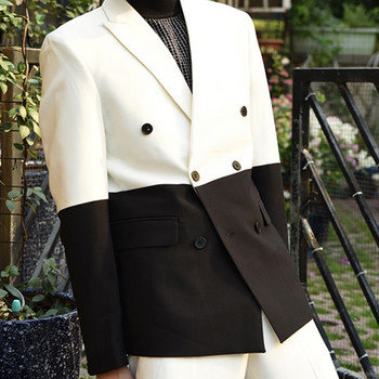 Бели и черни ежедневни костюми за мъже с двуредно мъжко модно мъжко смокинг от 2 части, костюм на гаджето, сако, панталони