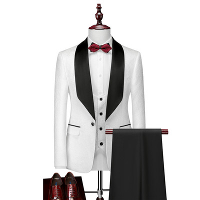 Costum pentru bărbați de marcă 2019 Costume de nuntă pentru bărbați Guler șal 3 piese Costum burgundă Slim Fit Jachetă smoking albastru regal pentru bărbați QT977