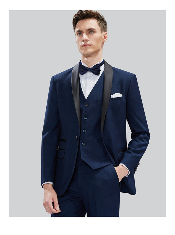 Costum pentru bărbați de marcă 2019 Costume de nuntă pentru bărbați Guler șal 3 piese Costum burgundă Slim Fit Jachetă smoking albastru regal pentru bărbați QT977