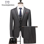 Costum în carouri din lână de marcă pentru bărbați, marca clasică, 3 piese, costume de nuntă pentru bărbați, galben caise, bleumarin, gri, costume formale pentru bărbați