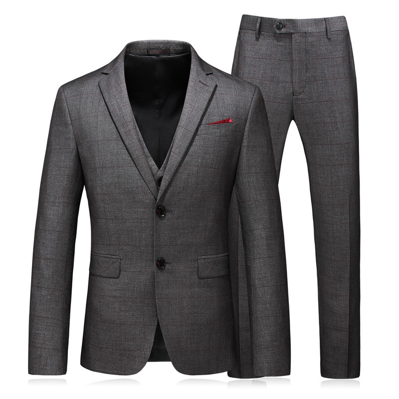 Costum în carouri din lână de marcă pentru bărbați, marca clasică, 3 piese, costume de nuntă pentru bărbați, galben caise, bleumarin, gri, costume formale pentru bărbați