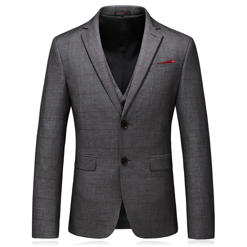 Costum în carouri din lână de marcă pentru bărbați, marca clasică, 3 piese, costume de nuntă pentru bărbați, galben caise, bleumarin, gri, costume formale pentru bărbați