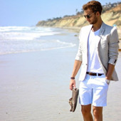 Costume de plajă de in pentru bărbați pentru vară Blazer masculin cu pantaloni scurti, slim fit, 2 piese, smoking de mire, jachetă de costum cu rever de nuntă