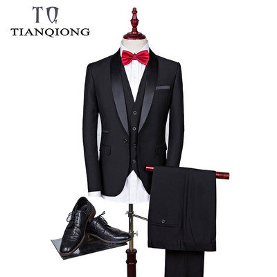 Prekės ženklo vyriškas kostiumas, 2019 m. vestuviniai kostiumai vyrams, skara apykakle, 3 dalių plonas bordo spalvos kostiumas, vyriška karališka mėlyna smokingo striukė QT977