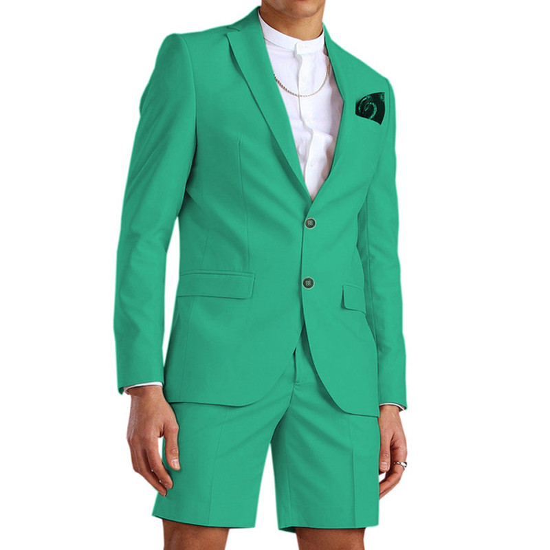 Costum casual pentru bărbați albastru deschis de vară cu pantaloni scurți 2 piese smoking de plajă de mire pentru nuntă Blazer la modă masculină 2021