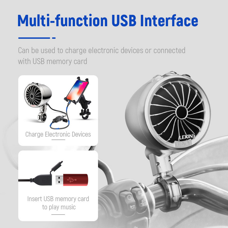 Boxe moto Lexin Q3 150W Bluetooth5.1 pentru motociclete 7/8 până la 1 1/4 impermeabile IP67, semnalizare LED încorporată