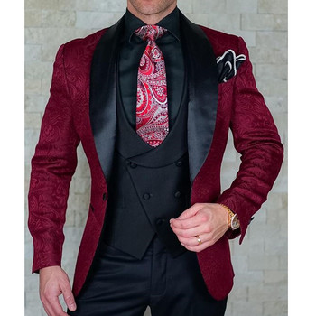 Ανδρικά λουλουδάτα κοστούμια γάμου 2021 Ιταλικό σχέδιο μόδας Custom Made Black Smoking Smoking Jacket 3 τεμαχίων Ρούχα γαμπρού