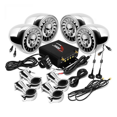 Aileap M1000X Sistem audio pentru motociclete cu 4 canale, difuzoare stereo pentru barcă Bluetooth de 5 inchi, cu AUX MP3, USB, radio FM