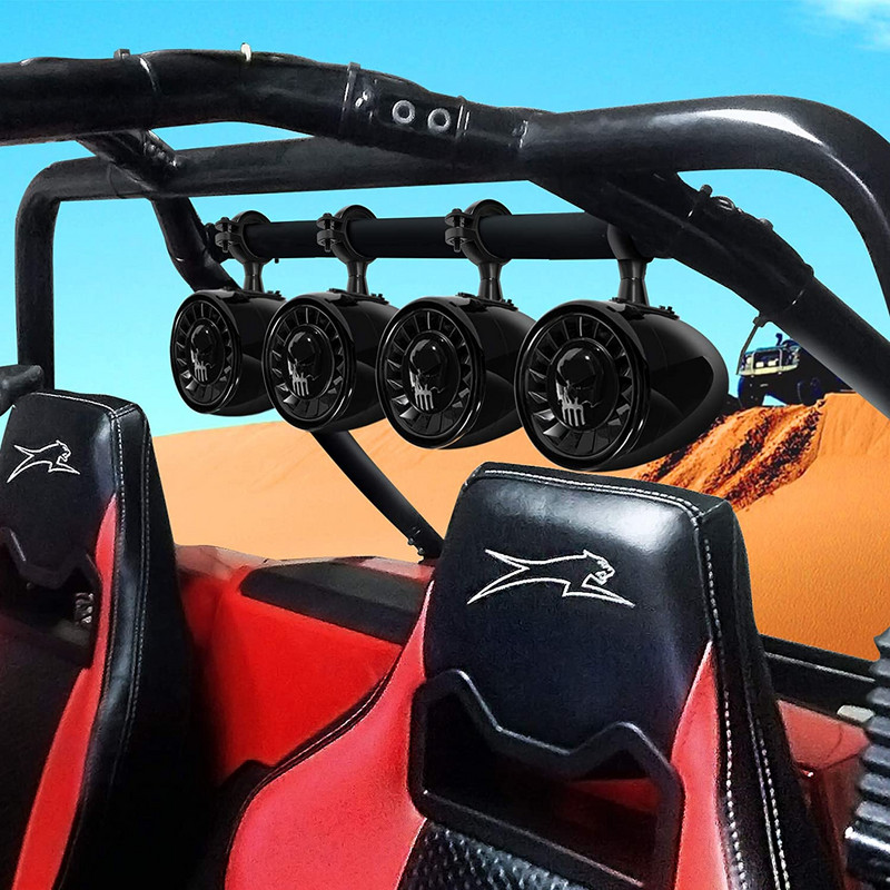 Aileap M1000X Sistem audio pentru motociclete cu 4 canale, difuzoare stereo pentru barcă Bluetooth de 5 inchi, cu AUX MP3, USB, radio FM