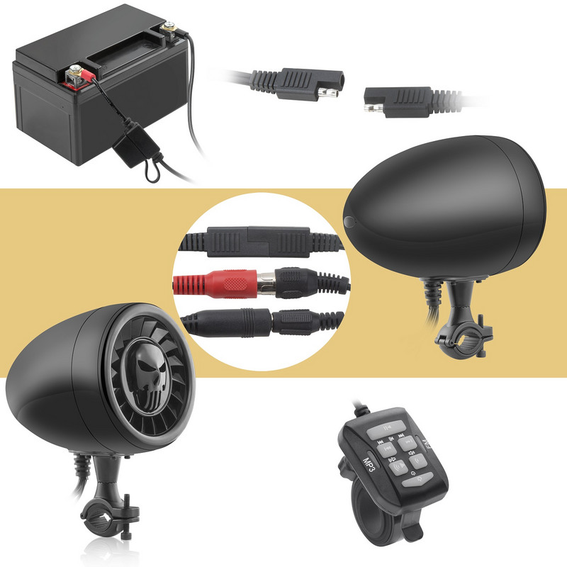 Sistem audio pentru motociclete/ATV cu radio FM Bluetooth Intrare auxiliară Comandă prin cablu O pereche de difuzoare rezistente la apă de 5 inchi (negru)