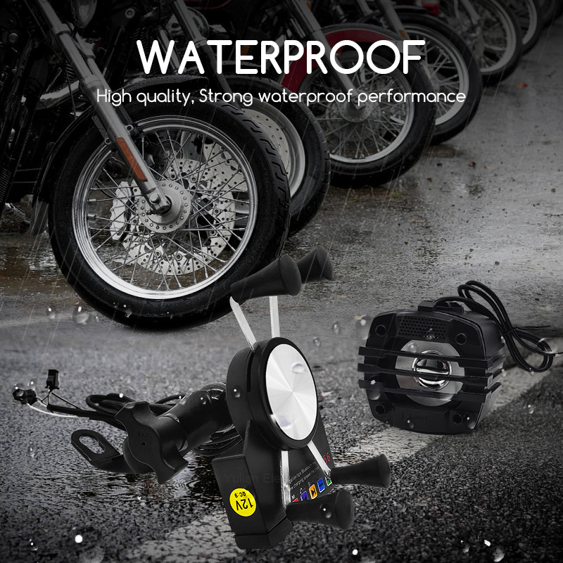 Suport pentru telefon mobil pentru motocicletă Difuzor Bluetooth Suport de încărcare pentru telefon pentru motocicletă, rezistent la apă, cu difuzoare audio BT Mp3