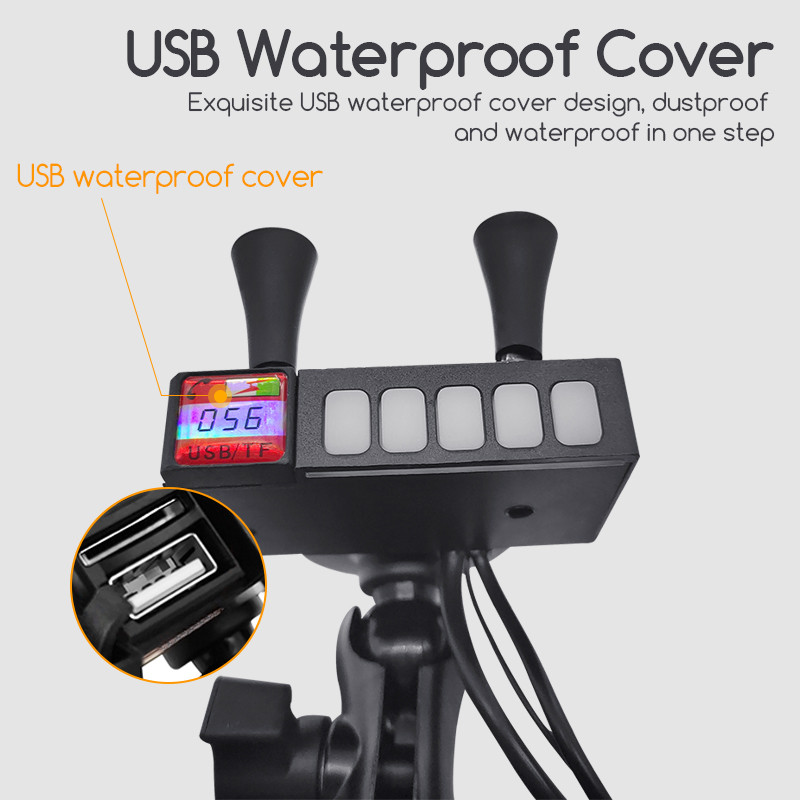 Suport pentru telefon mobil pentru motocicletă Difuzor Bluetooth Suport de încărcare pentru telefon pentru motocicletă, rezistent la apă, cu difuzoare audio BT Mp3