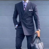 Costume pentru bărbați cu dungi slim Fit pentru balul de afaceri de afaceri cu smoking de mire de nuntă în două piese, jachetă de modă masculină, pantaloni 2022