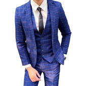 Blazer Vest Pantaloni High-end Brand Boutique Moda în carouri Formal Business Office Costum bărbătesc Mire Rochie de mireasă Petrecere Costum masculin