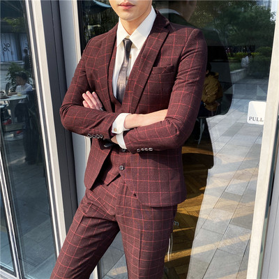 Blazer Vest Pantaloni High-end Brand Boutique Moda în carouri Formal Business Office Costum bărbătesc Mire Rochie de mireasă Petrecere Costum masculin