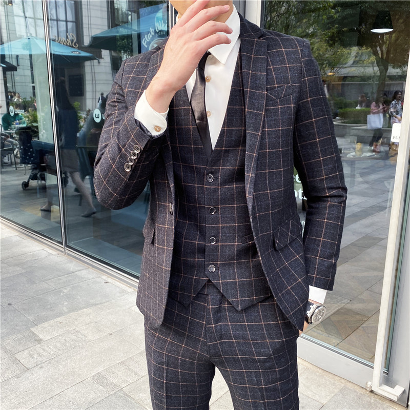 Blazer Vest Pantaloni High-end Brand Boutique Moda în carouri Formal Business Office Costum bărbătesc Mire Rochie de mireasă Petrecere Costum masculin