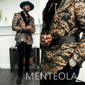 Costume pentru bărbați jacquard cu flori slim fit cu centură dublu pieptată catifea șal rever 2 piese jachetă pantaloni costum masculin 2022