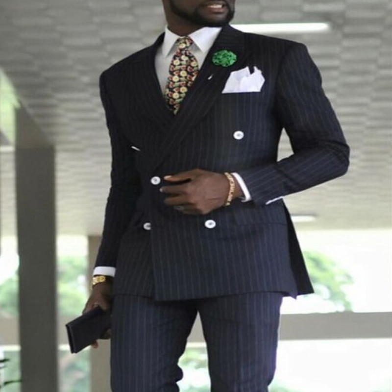 Costume de afaceri cu dungi dublu pentru bărbați, smoking de nuntă formal, 2 piese, cu rever cu vârf, jachetă de modă masculină, pantaloni 2022