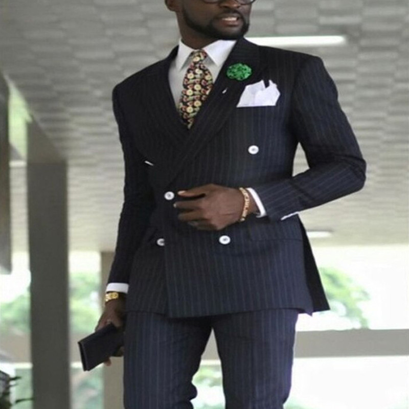 Costume de afaceri cu dungi dublu pentru bărbați, smoking de nuntă formal, 2 piese, cu rever cu vârf, jachetă de modă masculină, pantaloni 2022