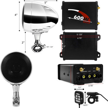 Σύστημα ήχου μοτοσικλέτας ενισχυτής 600W 2,1 CH Στερεοφωνικά ηχεία Bluetooth, Υποστήριξη ραδιοφώνου FM, AUX MP3, Έξοδος μπάσων ισχυρού υπογούφερ